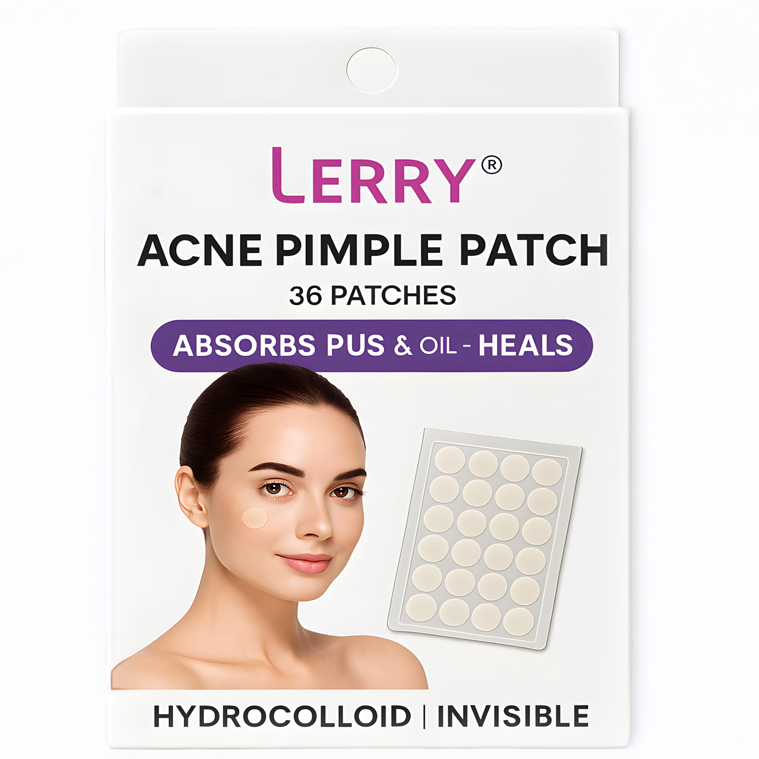lerry acne pimple patch, 36 dots, absorbs pimple overnight, reduces oil, invisible hydrocolloid blemish patch