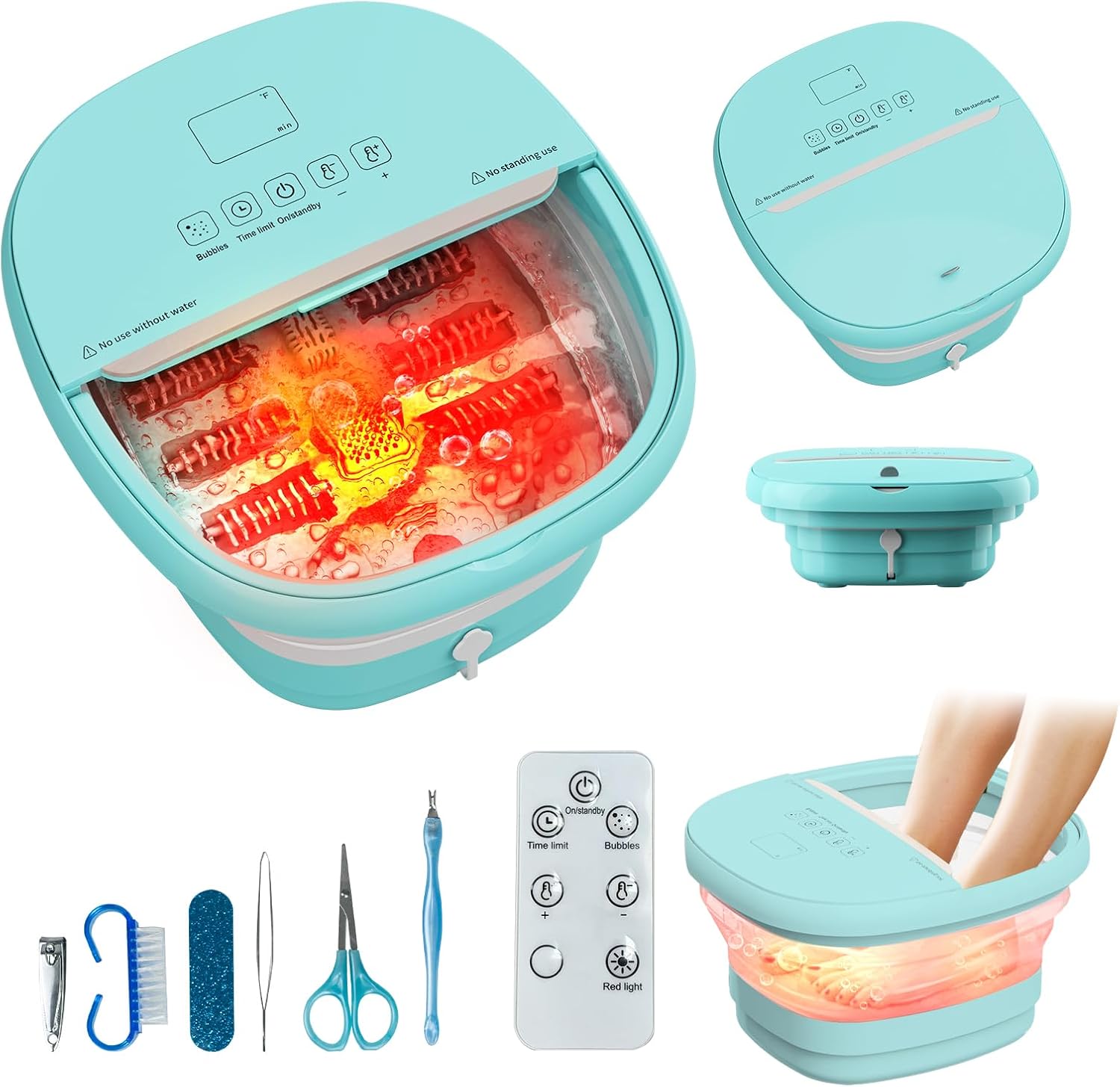 Pedicure Foot Spa with Bubble and Heat,Collapsible Foot Soaking Tub with Remote Control,Pedicure Tools for Feet,Foot Bath Soak Tub Gift for Women/Men,Mom/Dad