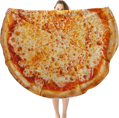 CNOLGIK Manta de pizza de queso, divertida, realista, manta redonda de franela, regalos novedosos para cama, sofá y viajes