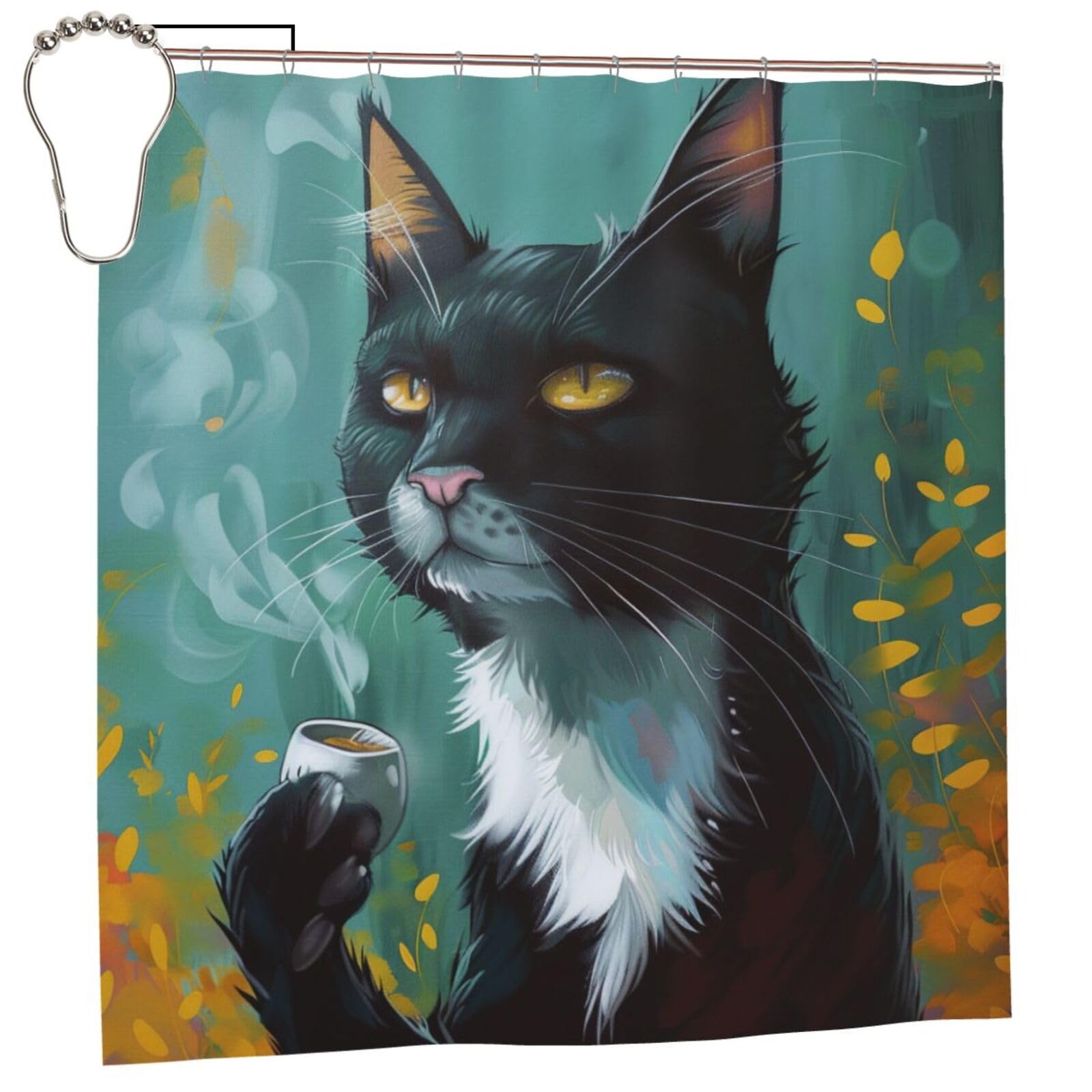 BWWHCCTI Cat print Printed Shower Curtain With 12 Iron Hooks Opaque Quick Drying Waterproof Shower Curtains Sets For Bathroom 183x183 CM