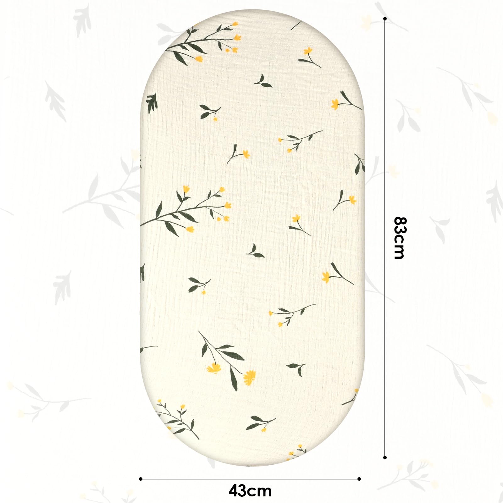 3 Stück Baby-Bettlaken, 83 × 43 cm, Universelle Spannbettlaken für Kinderwagen, 100% Musselin-Baumwolle, Baby Spannbettlaken, Reisebett Spannlaken Beistellbett Leintücher (Gelbe Blume)