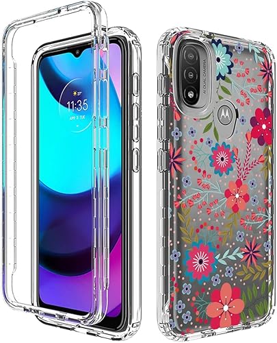 Miniatura 6 de Vokuha Funda para Moto E20Moto E30Moto E40, XT2155 con protector de pantalla de vidrio templado, funda protectora de TPU transparente floral a