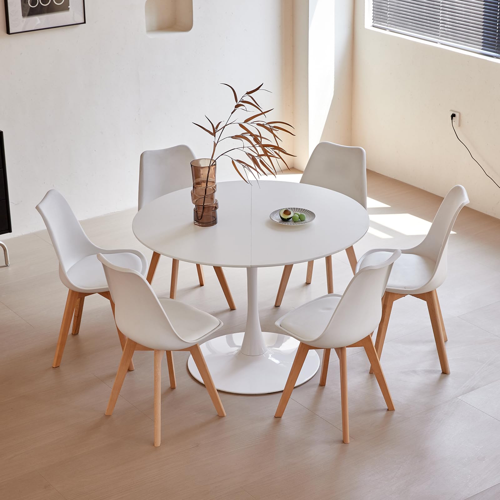GrandCA HOME Tavolo da pranzo rotondo moderno 110 cm con piedistallo in design a tulipano, tavolo per il tempo libero Mid-Century per cucina, sala da pranzo e soggiorno