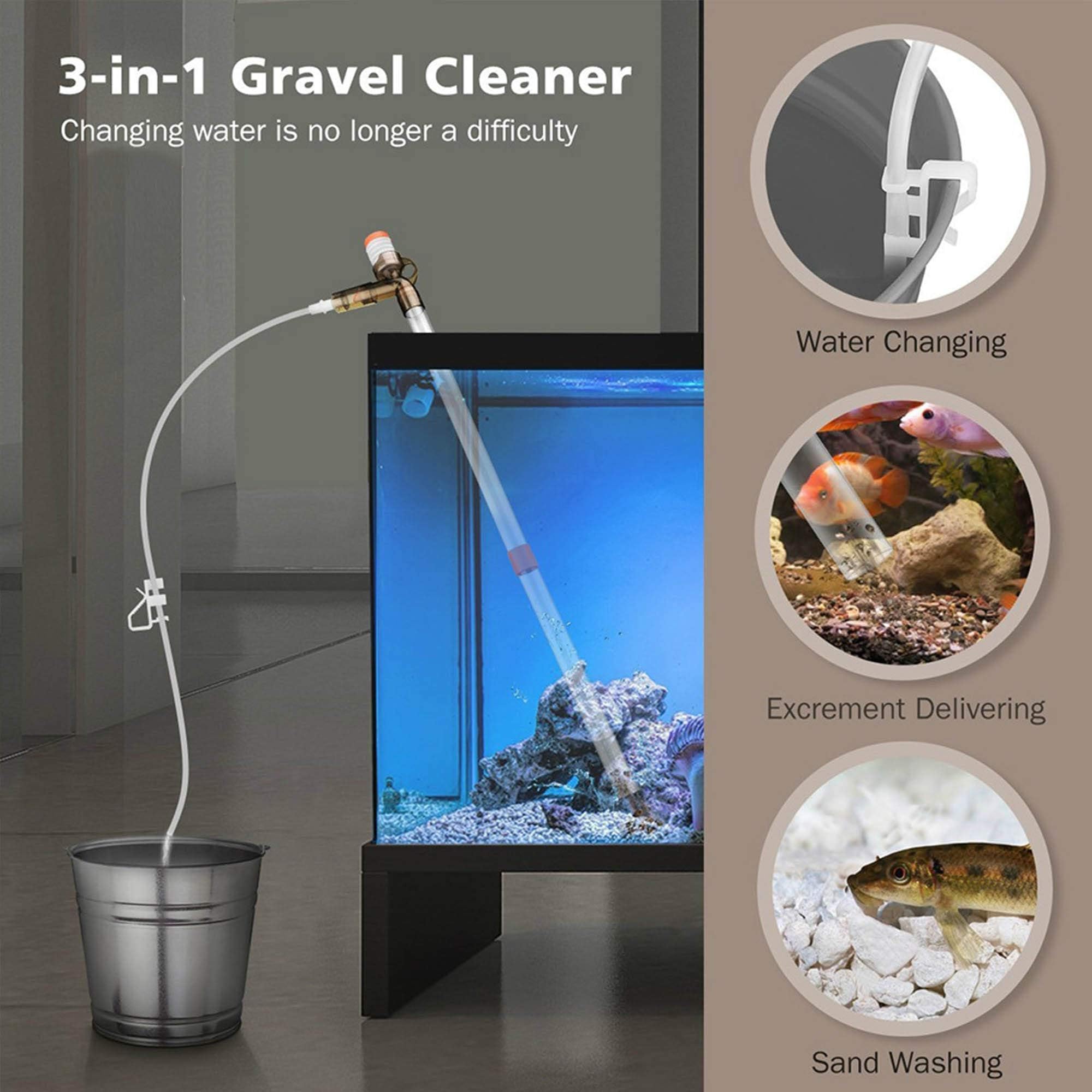 Fish Tank Aquarium Gravel Cleaner Kit Long Nozzle Water Changer for Water Changing and Filter Gravel Cleaning with Air-Pressing Button and Adjustable Water Flow Controller, 5 in 1 Quick Water Changer — view 6