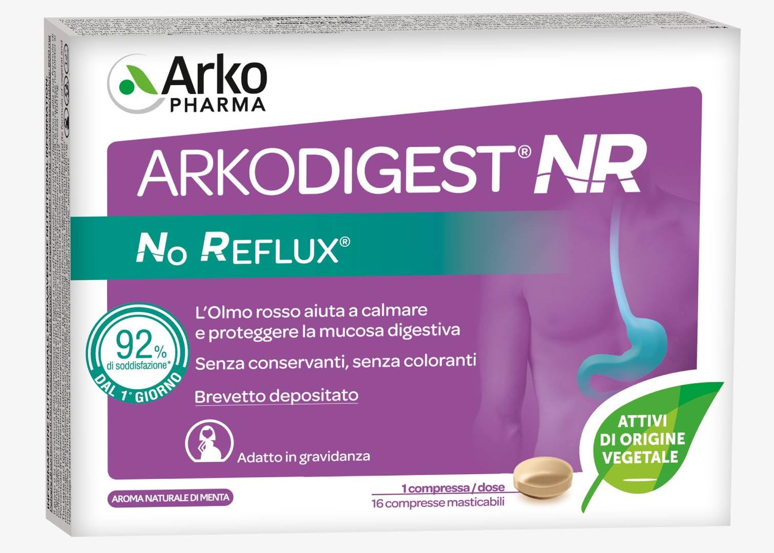 Arkopharma Arkodigest No Reflux - Integratore Alimentare Digestivo - Con Olmo Rosso - 100% Vegetale e Minerale - 1 Confezione da 16 Compresse