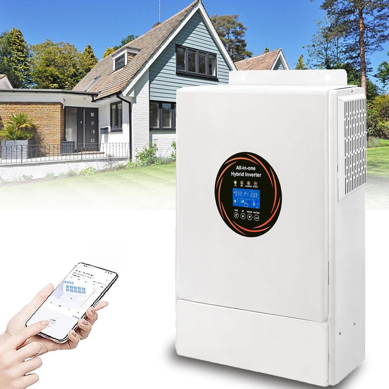 5500W-Hybrid-Solarwechselrichter, 48V auf 230V Reine Sinuswelle, integrierter 120A-MPPT-Laderegler, unterstützt Solar-/Netz-/Generatorladung für Haus/Wohnmobil/netzunabhängige Nutzung
