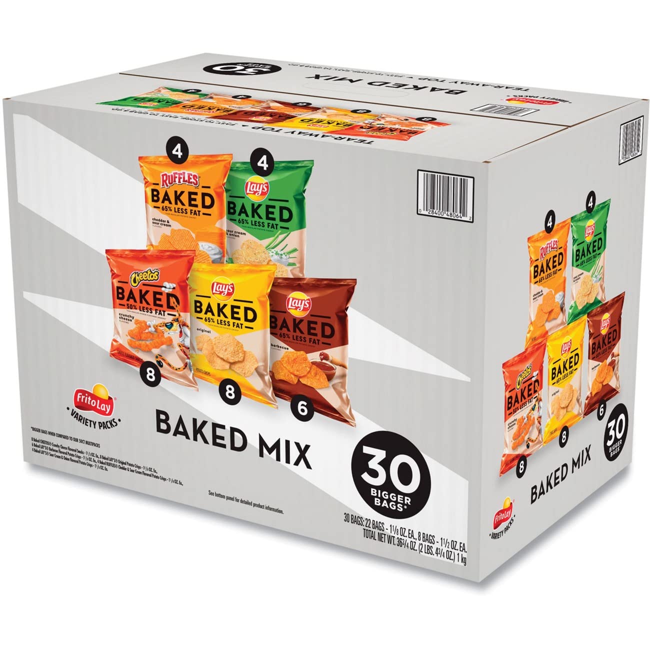 Frito-Lay Baked Variety Pack, Bbq/crunchy/cheddar And Sour Cream/classic/sour Cream And Onion, 30/box