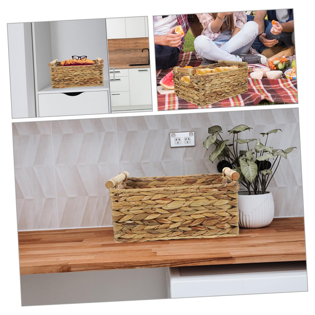 IMIKEYA Panier De Rangement Rotin Tissé Avec Poignées Organisateur De Bureau Multifonctionnel Grand Modèle Pour Maison Salle De Bain