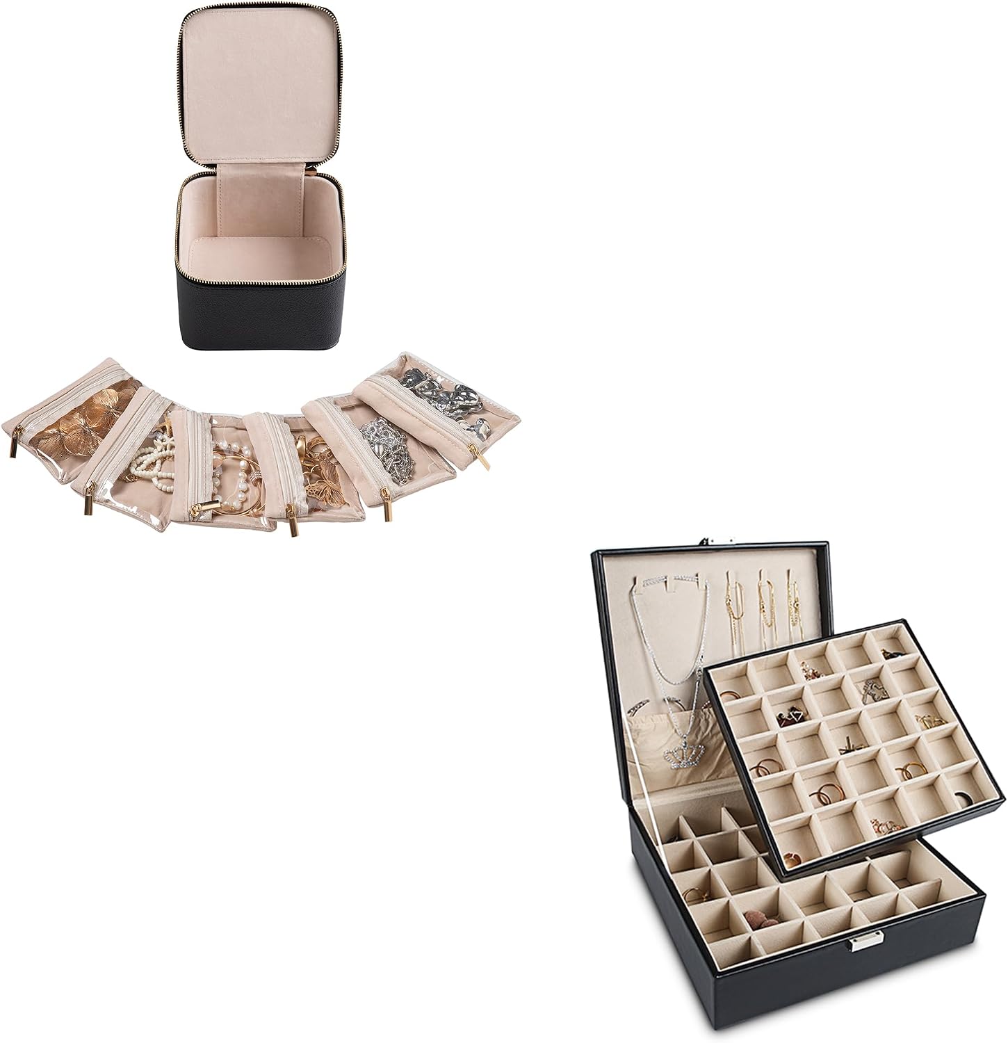 Amazon.com: Frebeauty 50 Slots Jewelry Box and Portable Travel Jewelry ...