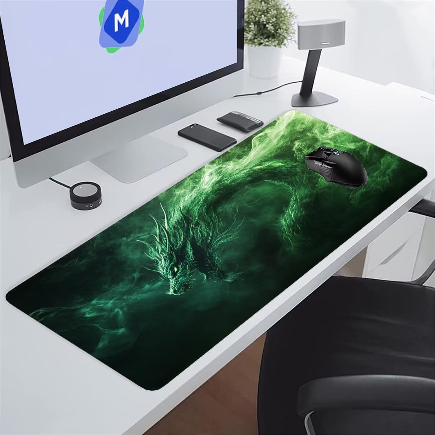 Duża podkładka pod mysz dla graczy 1200x600x2 mm abstrakcyjny smok zielona podkładka pod mysz gamingowa ochraniacz na biurko XXL zmywalny poprawia precyzję i szybkość dla laptopa PC