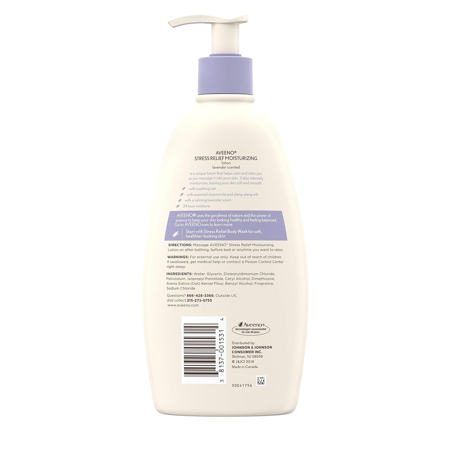 Aveeno Stress Relief Moisturizing Body Lotion with Lavender, Natural Oatmeal and Chamomile & Ylang-Ylang Essential Oils to Calm & Relax, 18 fl. oz