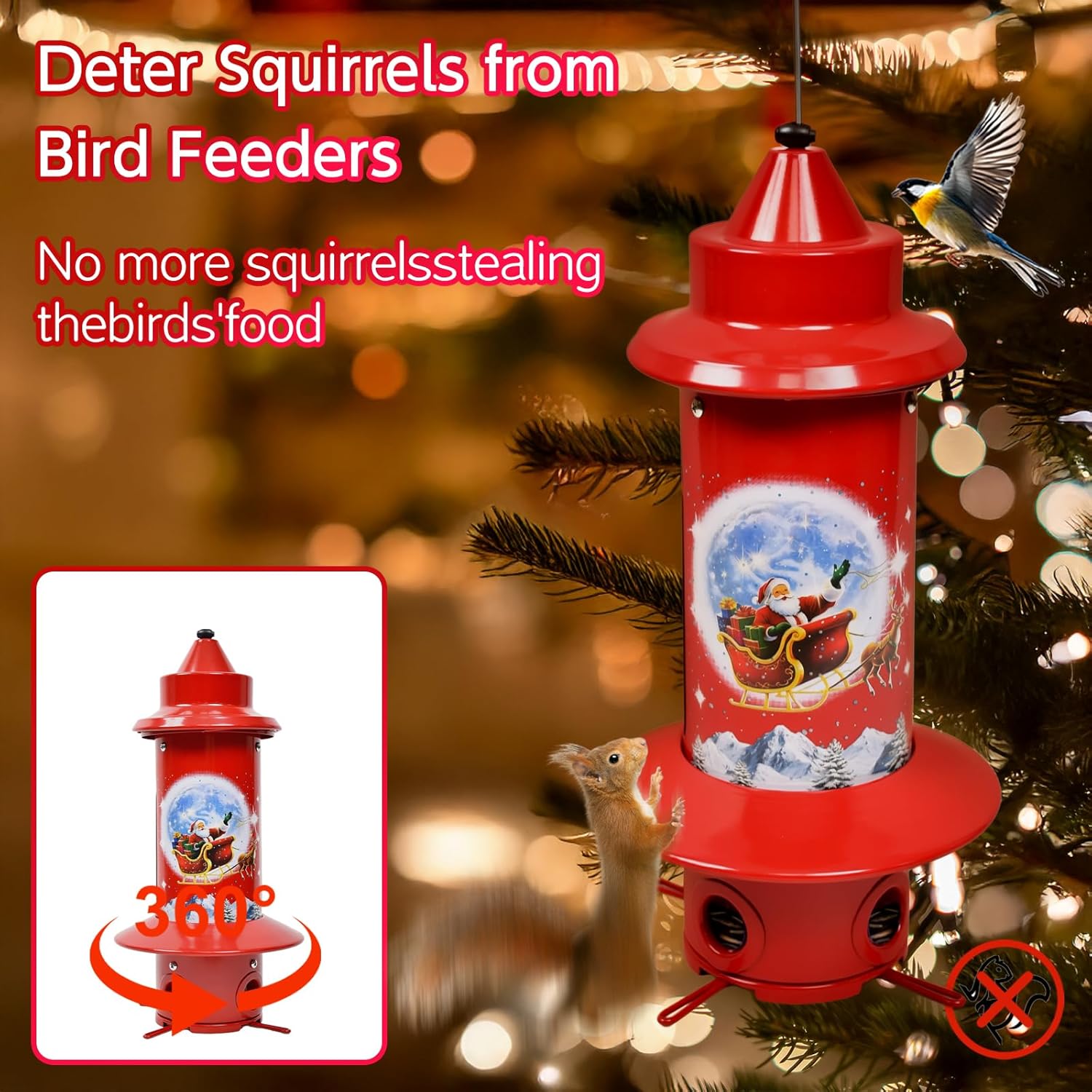 Squirrel Proof Bird Feeders, Long Lasting Bird Feeder for Outdoors, Reliable and Rust Resistant Metal Station for Prevents Squirrels from Stealing Food,5LB Large Capacity,Red