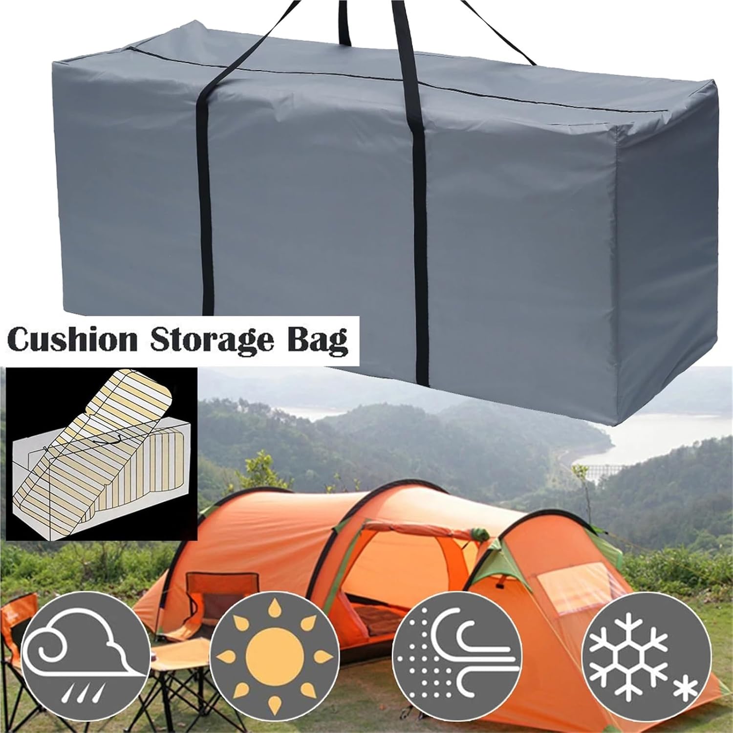 Cushion Storage Bags Oxford Cloth Duty Waterproof Garden Furniture Cushion Storage Bag Protective Cover Outdoor Garden Christmas Tree Storage Bag for Patio Furniture(2PCS 173x76x51cm Black)