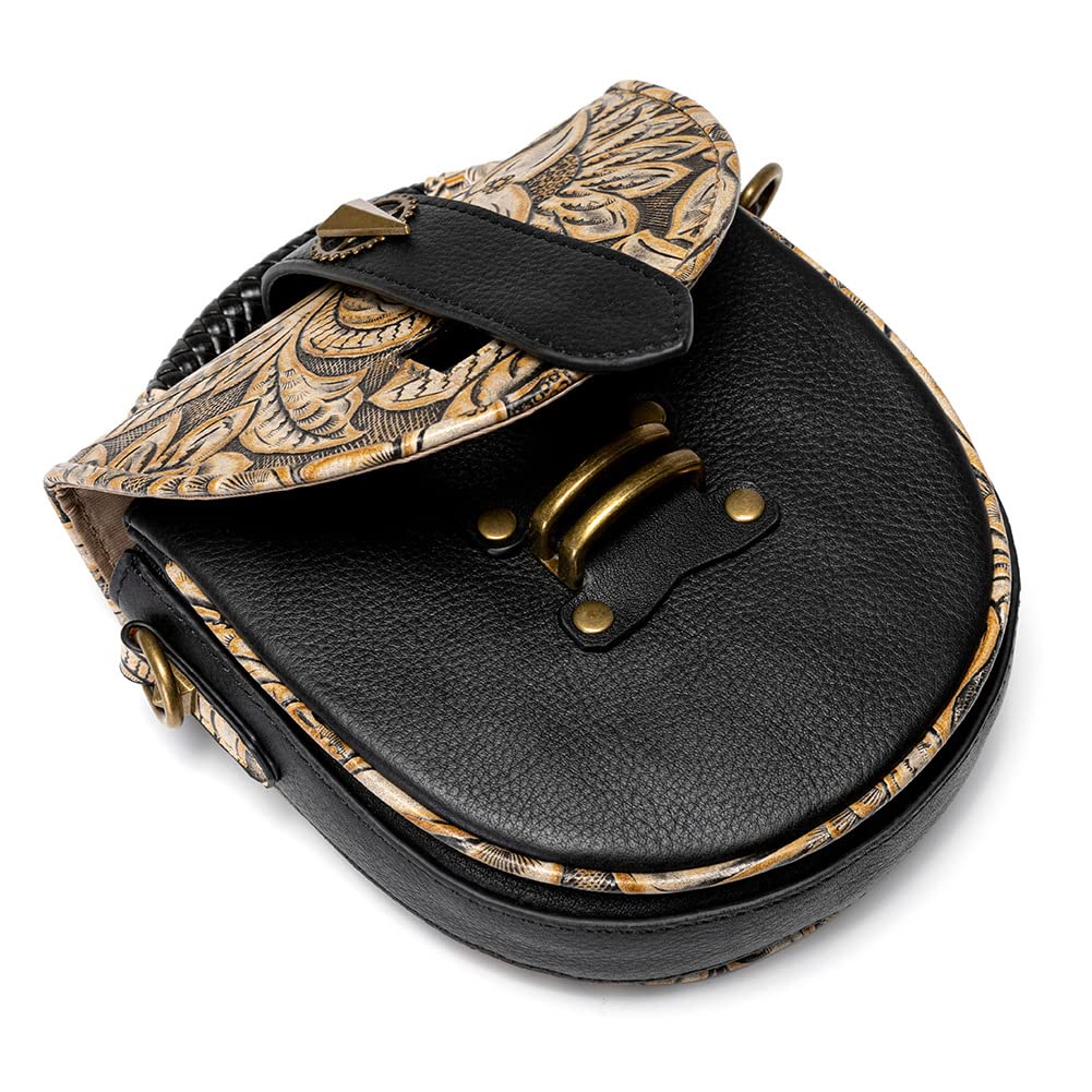 Micoklinlin Mała czarna torba na ramię damska skórzana steampunk, akcesoria na telefon komórkowy, torba crossbody, męska torebka na podróż