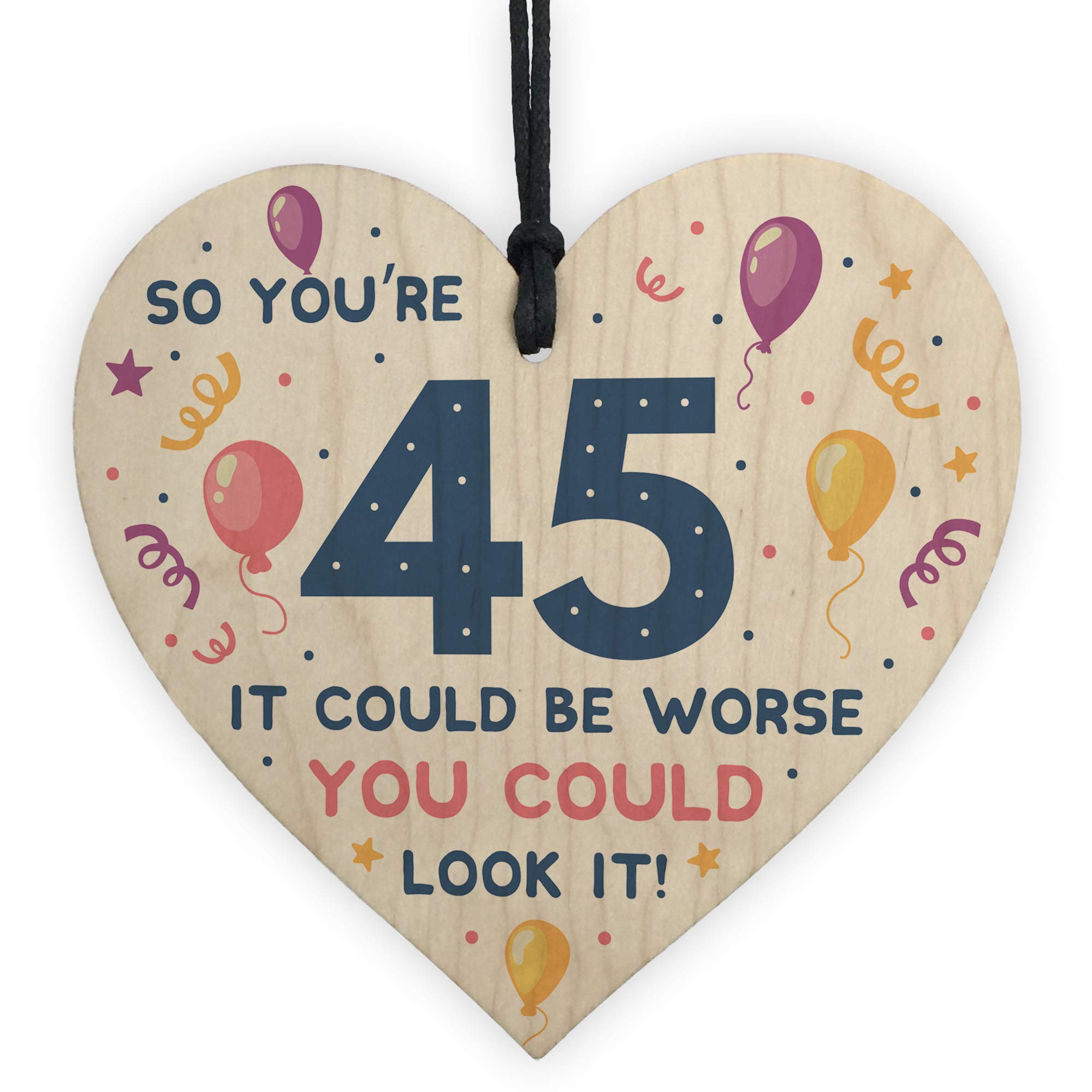 Red Ocean Novelty 45th Birthday Gifts Wooden Heart Sign Funny Present For Mum Dad Uncle Auntie Friend