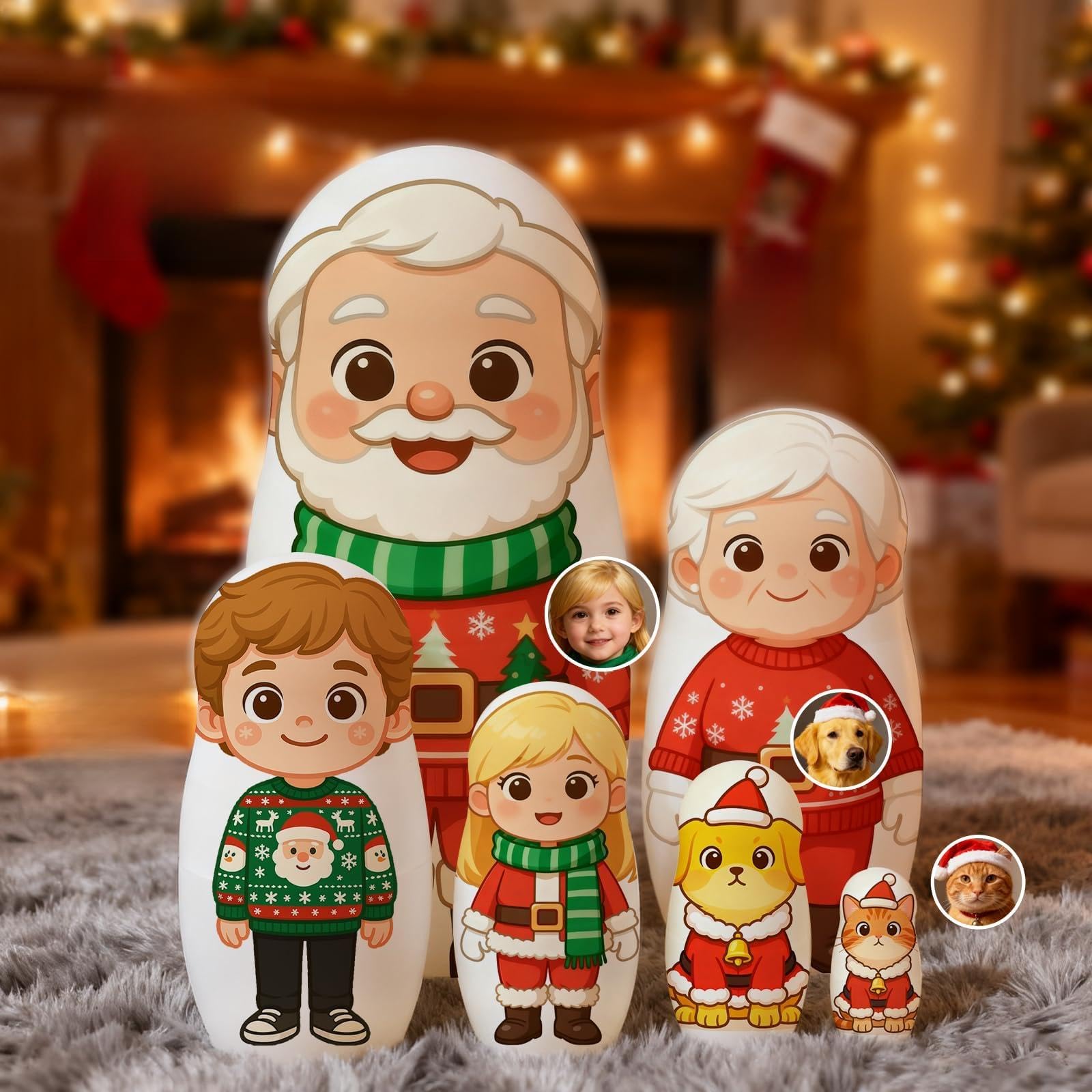Smile lab Personalised Portrait Nesting Dolls – Custom Family Matryoshka Doll Set with Photo in Cartoon Style, Personalised Gift for Couples, Parents & Friends – Unique Home Décor & Anniversary