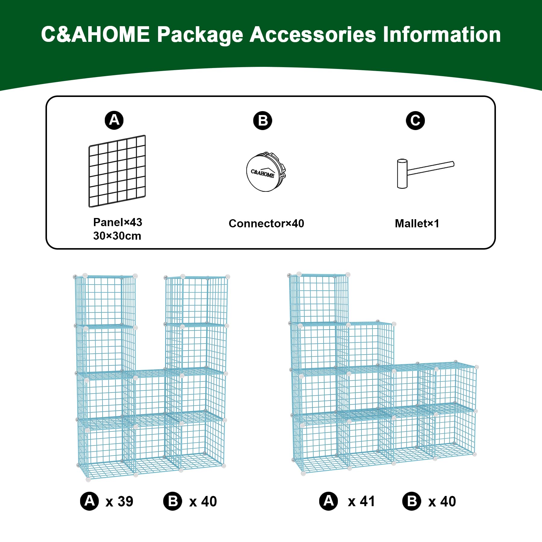 C&AHOME Cube de Rangement en Fil de Fer, 12 Cubes de Rangement en métal avec grilles C, étagères modulaires, Organiseur de Placard, idéal pour la Maison, Le Bureau, Le Salon, 91 x 32 cm (L x l x H),