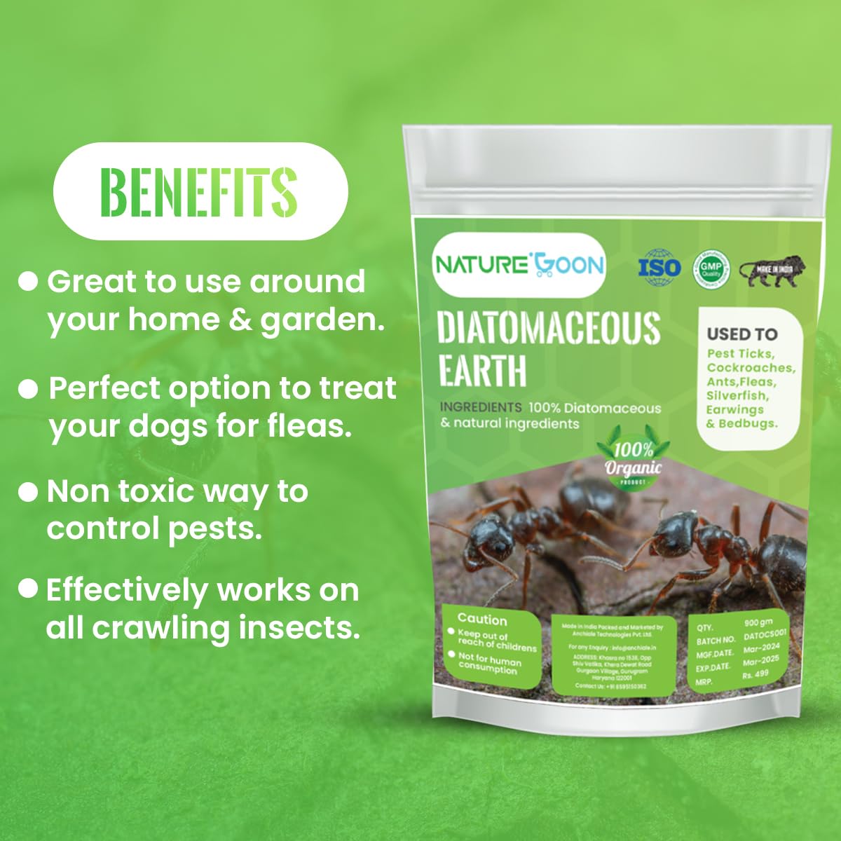 Naturegoon Diatomaceous Earth Powder (900gm) | 100% Organic and Natural | Safe and Organic Pest Control for Your Garden and Home| Used as Dog Powder for Prevention of Fleas Around Dogs. (900gm) 3