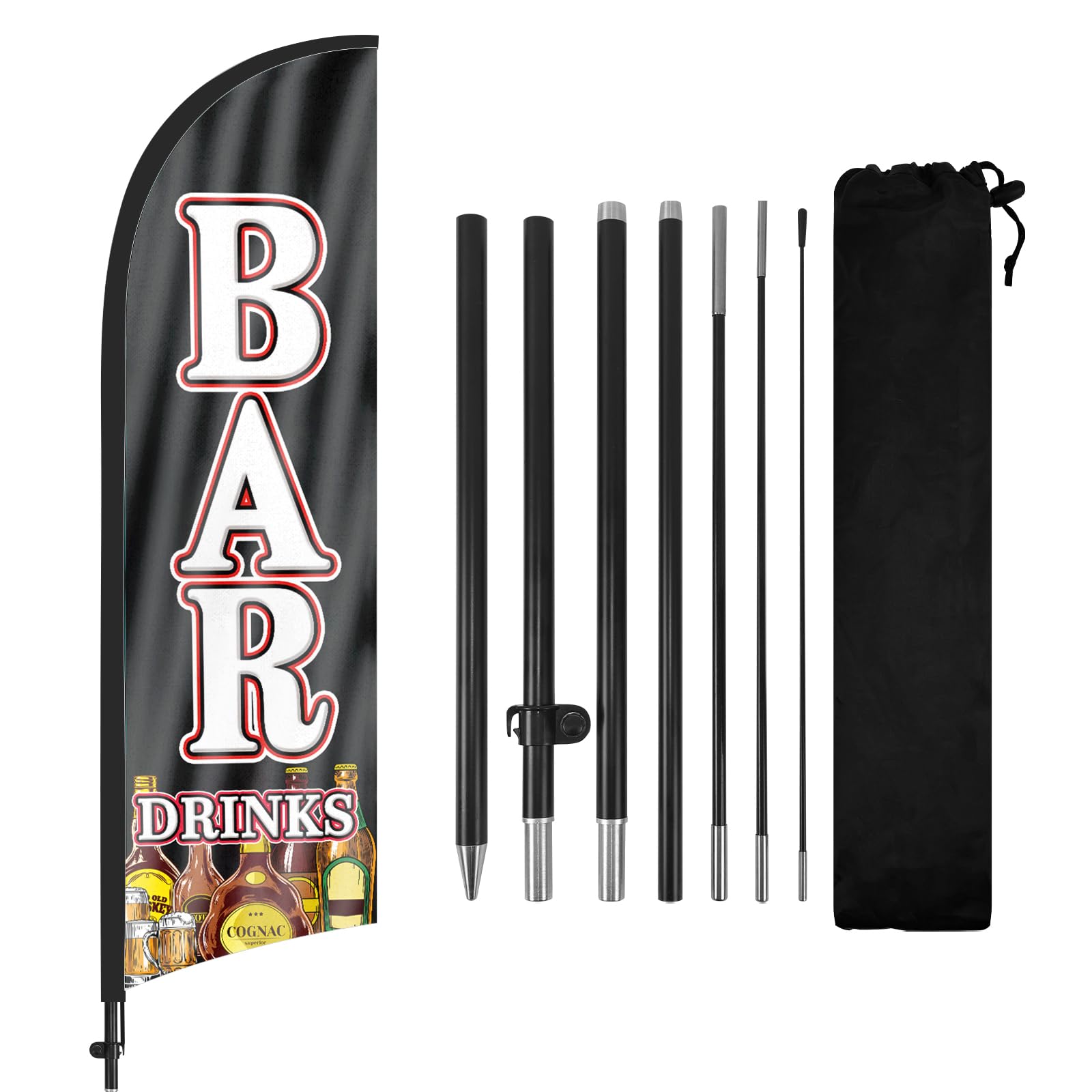 Banderas publicitarias para bebidas de bar, banderas de plumas con poste y estaca para el suelo, carteles publicitarios de plumas de 8 pies para bar bebidas y negocios