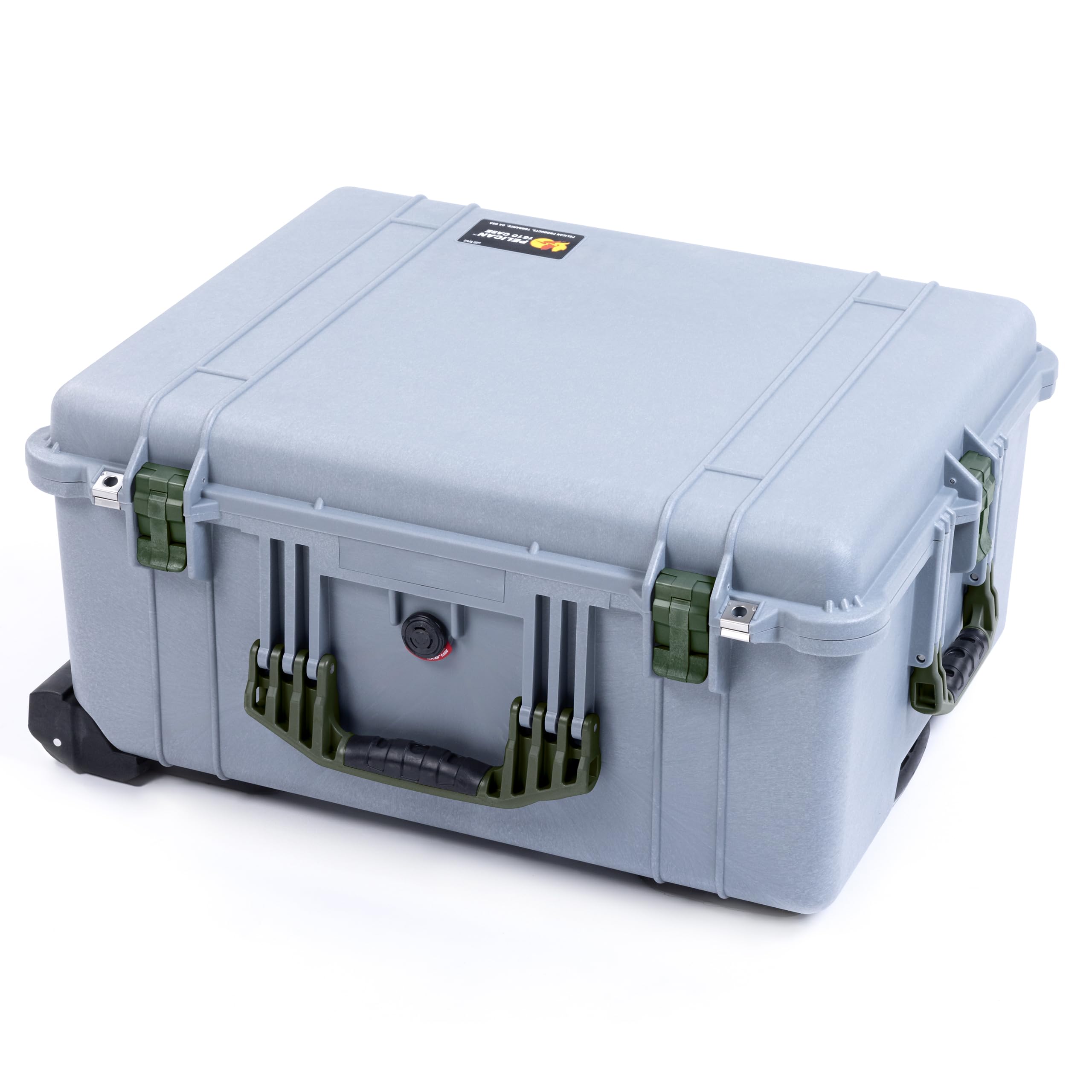 Pelican 1610 Case by ColorCase - Silver - Large Sized Waterproof Case (Case Only) - OD Green Handles & Latches