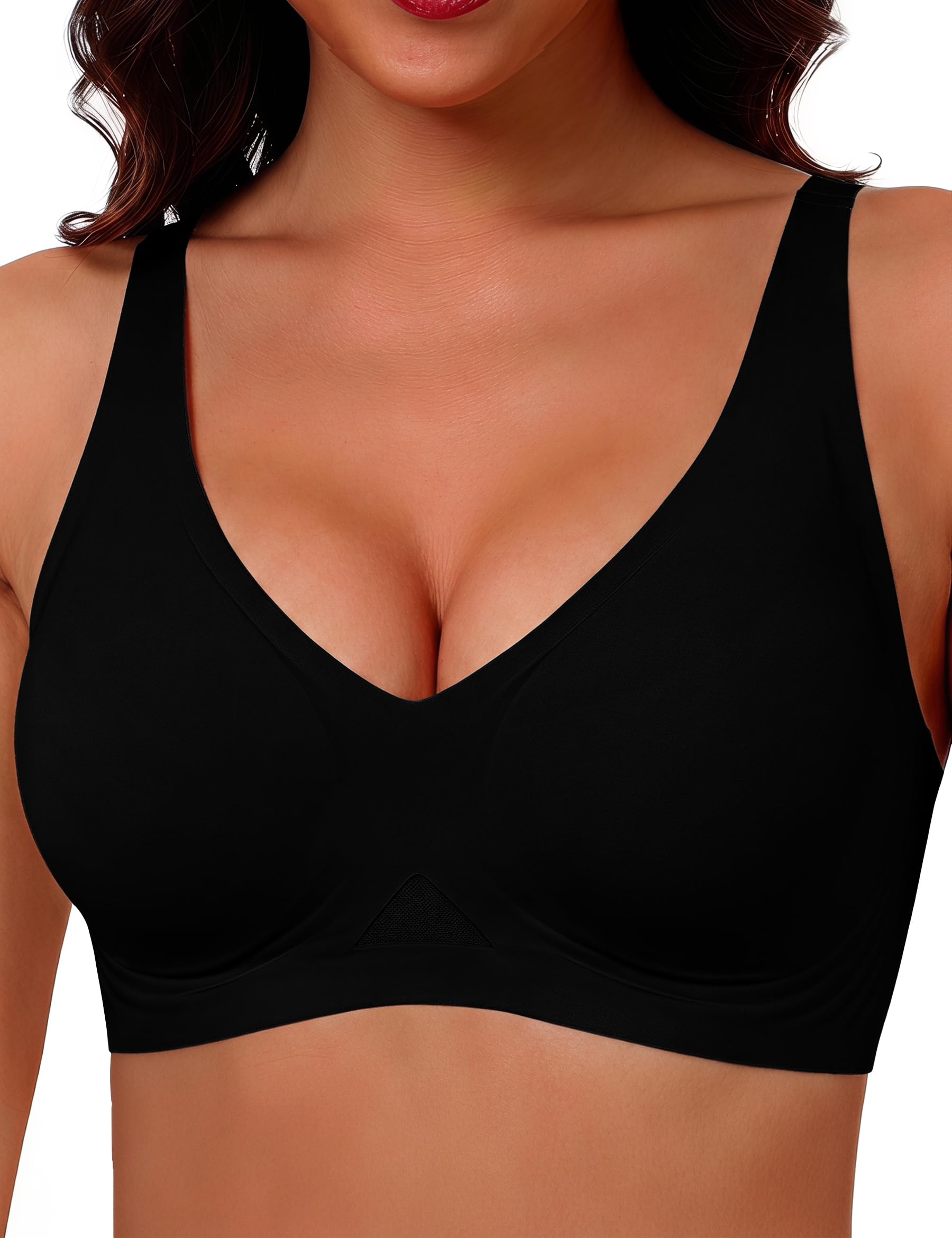 Bresdk BH Damen ohne Bügel Nahtloser mit V-Ausschnitt Bequemer Seamless Bra | Nahtloser Komfort-BH mit glatten Cups, Mesh-Seiten, verstellbaren Trägern, Hakenverschluss und BH-Verlängerung für Alltag
