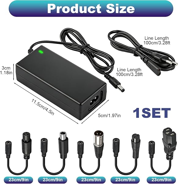 Chargeur Trotinette Electrique 42V 2A Universel avec 6 Connecteurs, 36V Chargeur Batterie de Trotinette Compatible avec M365/Pro 2 Hoverboard Scooter Électrique - 2