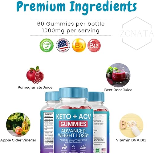 Miniatura 2 de Paquete de 1 gomitas Keto ACV para pérdida de peso avanzada*, gomitas Keto ACV de vinagre de sidra de manzana para perder peso (60 ositos de gomita