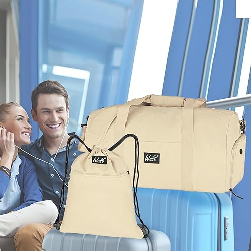 Vista 7 de WOLT Bolsa de viaje Bolsas de fin de semana para mujer, bolsa de transporte para artículos personales de 40 litros con bolsillo para ropa húmeda