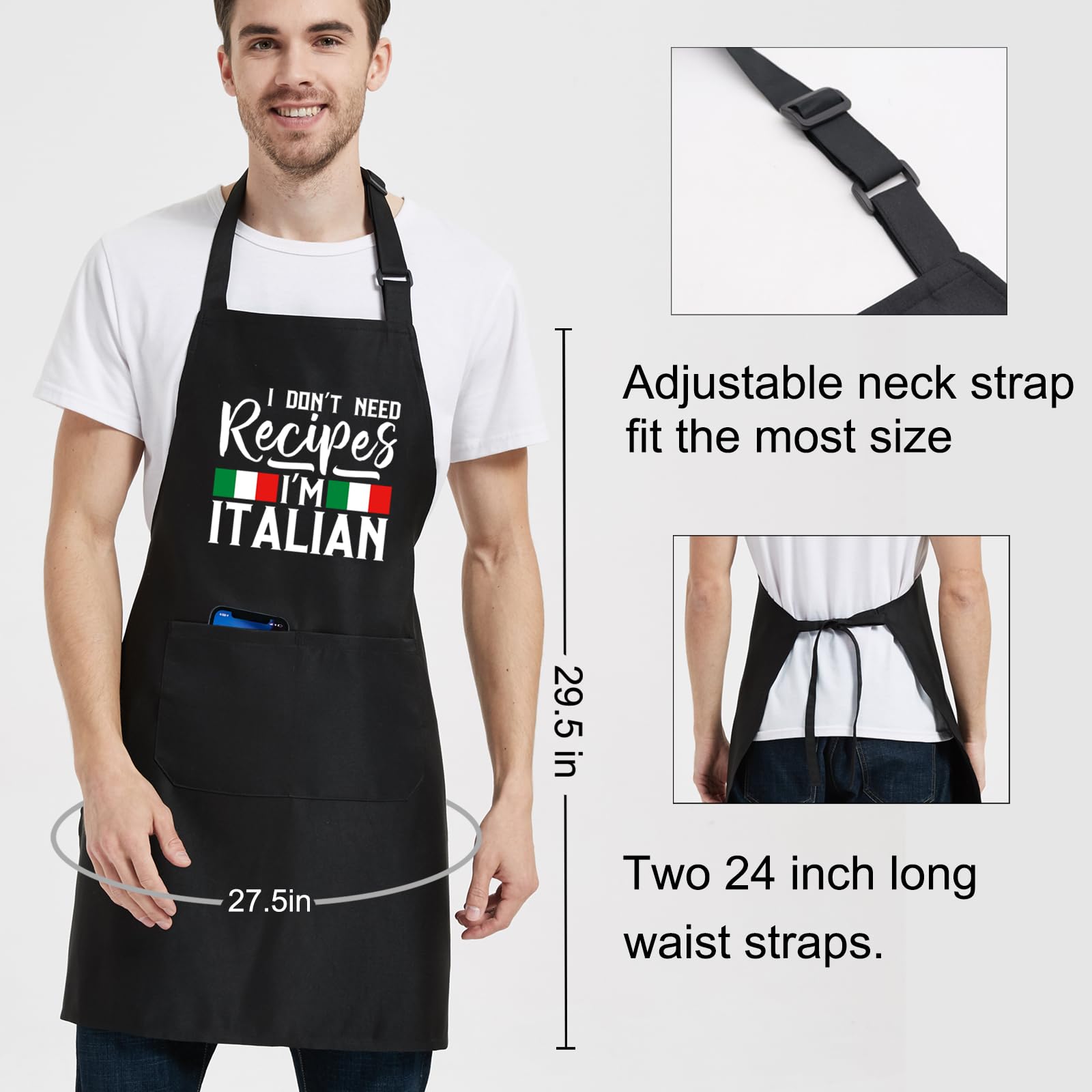 Delantales divertidos para hombres y mujeres con bolsillos, delantal italiano para cocinar a la parrilla BQQ, regalos para cumpleaños de chef y marido