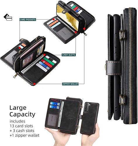 Miniatura 2 de Misscase Funda tipo cartera para Galaxy S22 Plus, funda para Galaxy S22 Plus con tarjetero, cartera magnética desmontable 2 en 1 de piel con 13