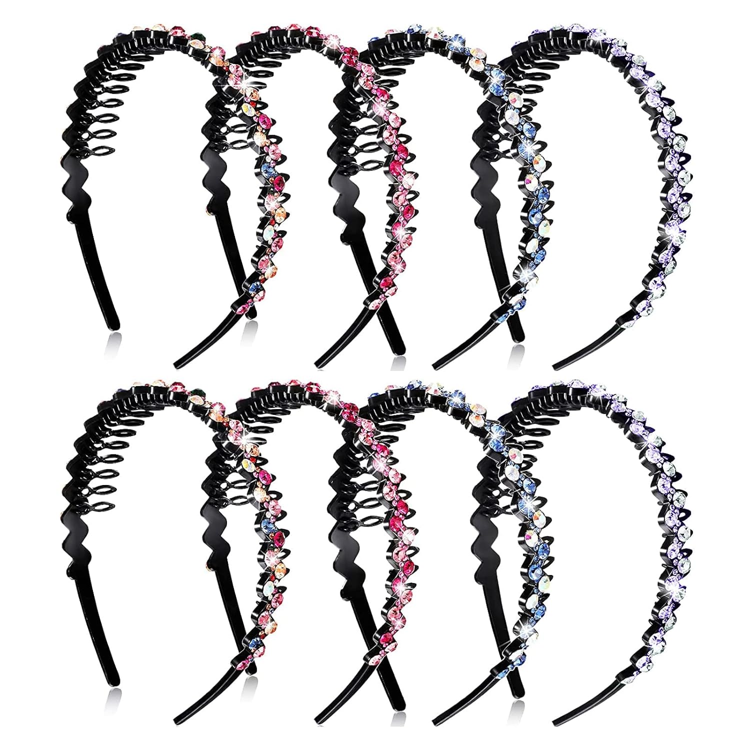 GOLU 8 Pieces Rhinestone Teeth Comb Headbands Flower Crystal Headband