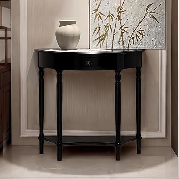 Solid Wood Half Moon Console Table,Semi Circle Table with Drawer   Entryway Accent table,Small Half Moon for Living Room,Hallway and Entrance DecorBlack,23.6x11.8x31.5