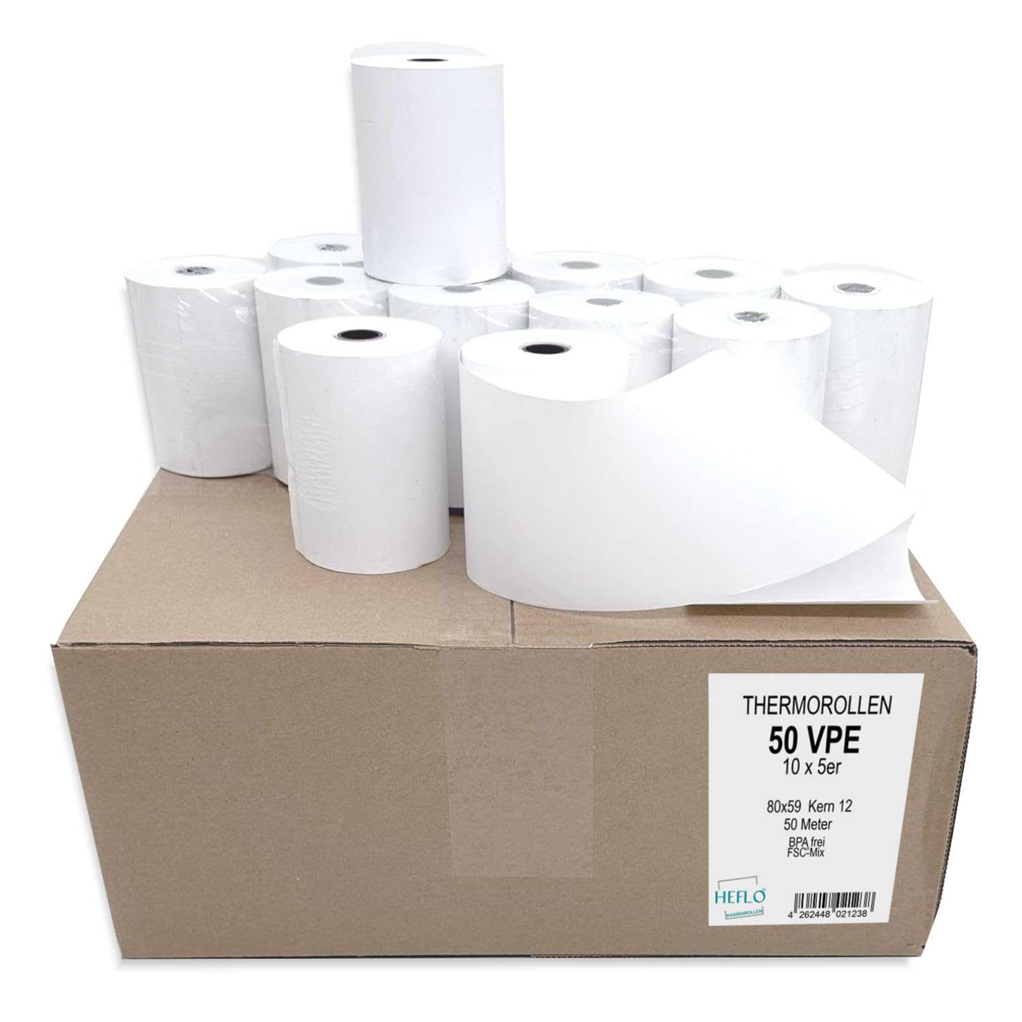 50 x Thermorollen 80mm x 50m, Ø 59mm, 48g, 50m lang, Thermopapier BPA frei, mit Endmarkierung, z. B. für Quorion QTouch 10T, QTouch 8, Epson TM-T88, Star TSP Series, u.v.m.