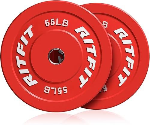 Miniatura 18 de RitFit Color Coded Bumper Plate, Olympic Bumper Plate for Barbell, 2-Inch Bumper Weight Plates With Steel Insert, rubber weight plates for Strength