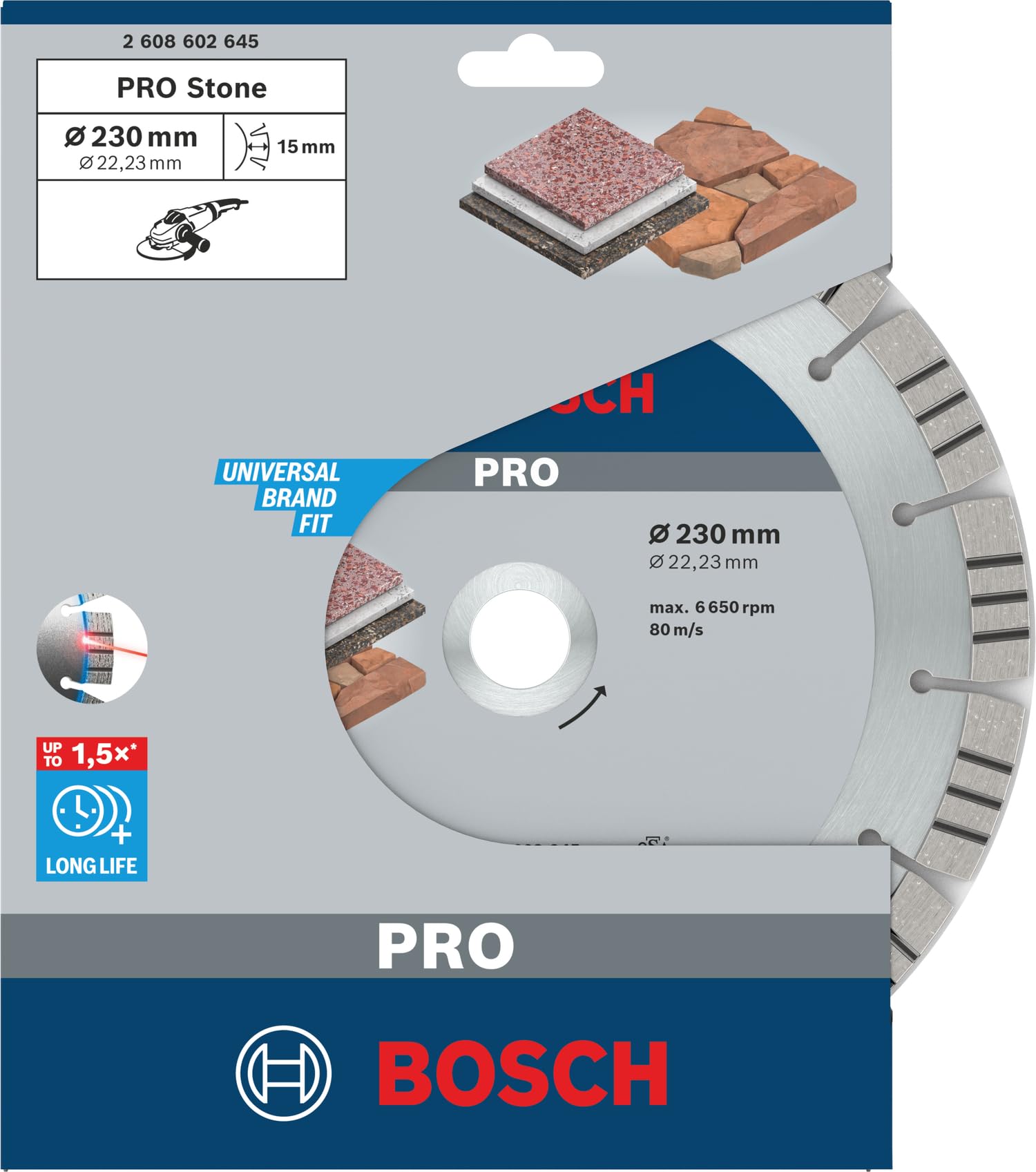 Bosch 1x PRO Stone Diamanttrennscheiben für 22,23‑mm-Bohrung und große Winkelschleifer (für Weichgestein, Harter Stein, Ø 230 mm, Professional Zubehör Großer Winkelschleifer)