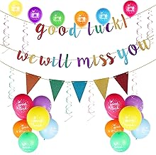 Retirement Decorations, Good Luck We Will Miss You Banner Party Balloons Farewell Banner Triangle Going Away Party Decorations for Coworker Friends Graduation Men Women (Colorful)