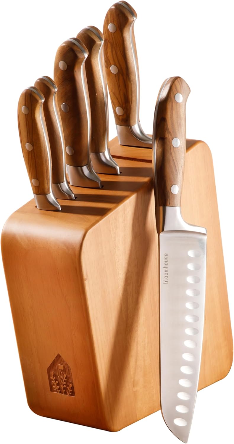Bloomhouse - Two Time Oprah's Favorite Things Winner - 7 Piece Italian Olive Wood Kitchen Knife Block Set w/German Forged Stainless Steel Knives - Thumbnail 2