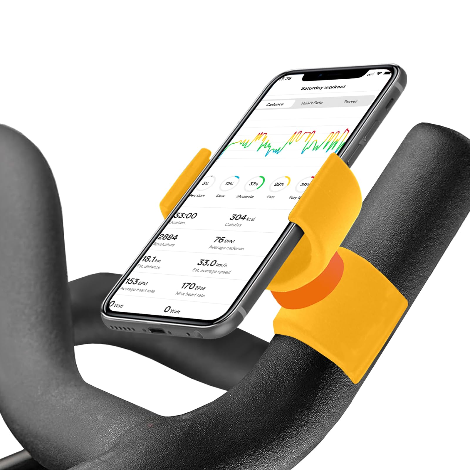 Renimove Mobile Phone Holder Exercise Bike Compatible with Smartphones up to 7.5 Inches Secure and Stable Attachment 360° Rotation for Optimal View (Yellow)