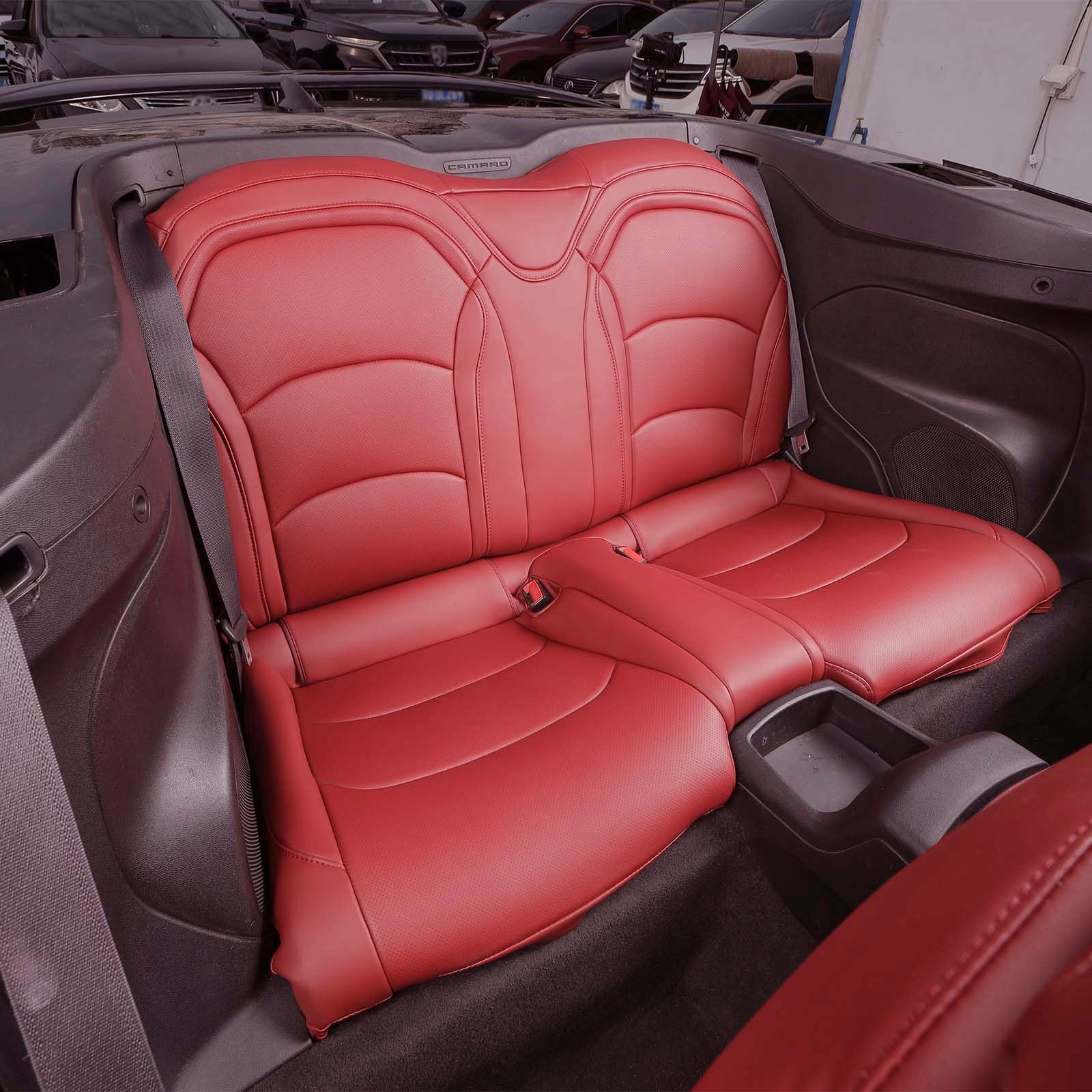 Coprisedili per Camaro Coupe LT LS RS SS (sedili standard) di sesta generazione 2016-2024, su misura, rivestimento interno in ecopelle