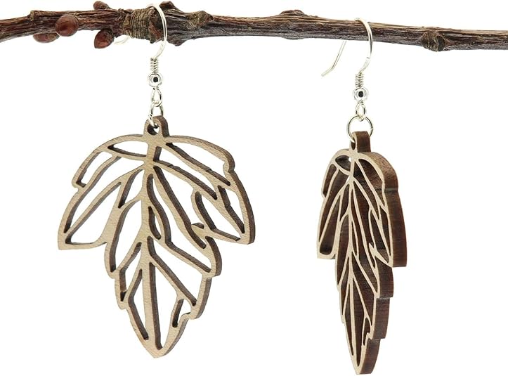NaturSchatulle Orecchini In Legno Fatti A Mano – Foglia Magica Con Gancio In Argento 925, Accessori Naturali Unici, Made In Germany - 2