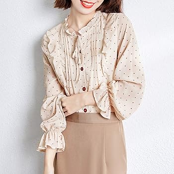 ちーちく様用ベージュ リボン付き シフォンブラウス Amazon | [AORKU] レディース シャツ ブラウス 長袖 水玉