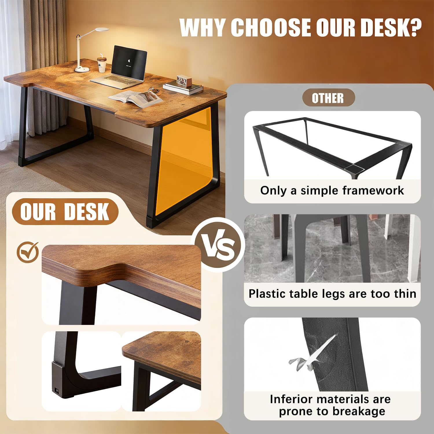 Computer Desk 39.4 Inch Small Office Desk with Wood Top and Metal Frame, Study Writing Desk for Home, Bedroom, Gaming, U-Shaped Leg Design, Modern Simple - Image 6