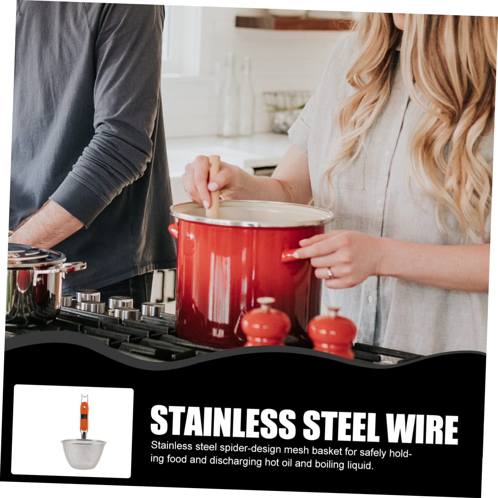 Colador de Verduras y Fideos de Acero Inoxidable: Cesta de Cocina de Doble Uso y colador de Malla Fina para Cocina asiática. Práctica Cuchara Espumadera para una cocción eficiente.