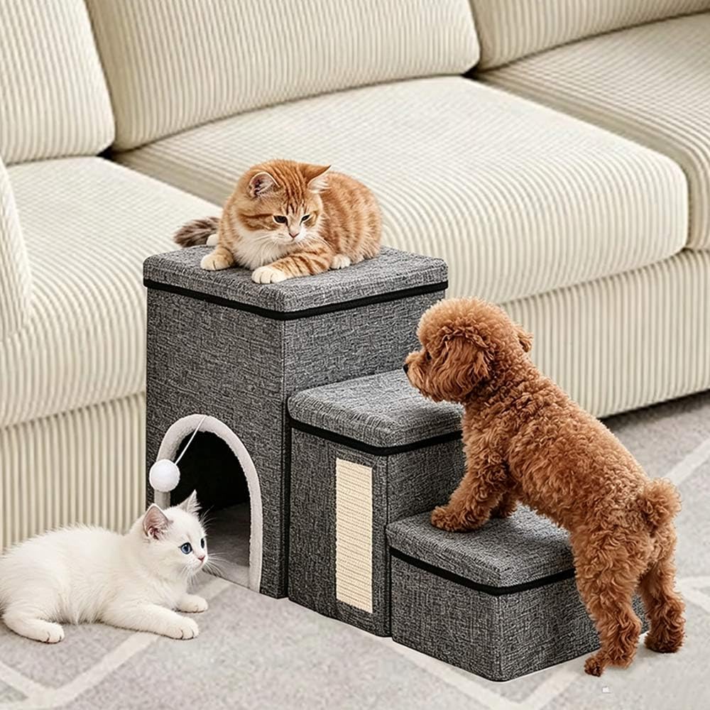 Vastenora Foldable Dog Stair for Small Dogs with Storage for Bed Sofa