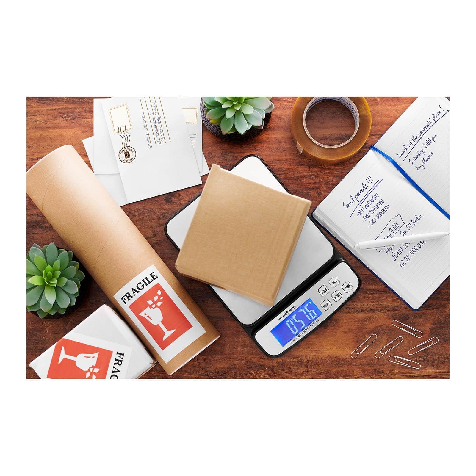 Steinberg Systems Balanza Pesacartas Digital Báscula Para Correo SBS-PT-50000 (Superficie: 198 x 180 mm, Pesaje: 5 g - 50 kg, Precisión: 1 g)