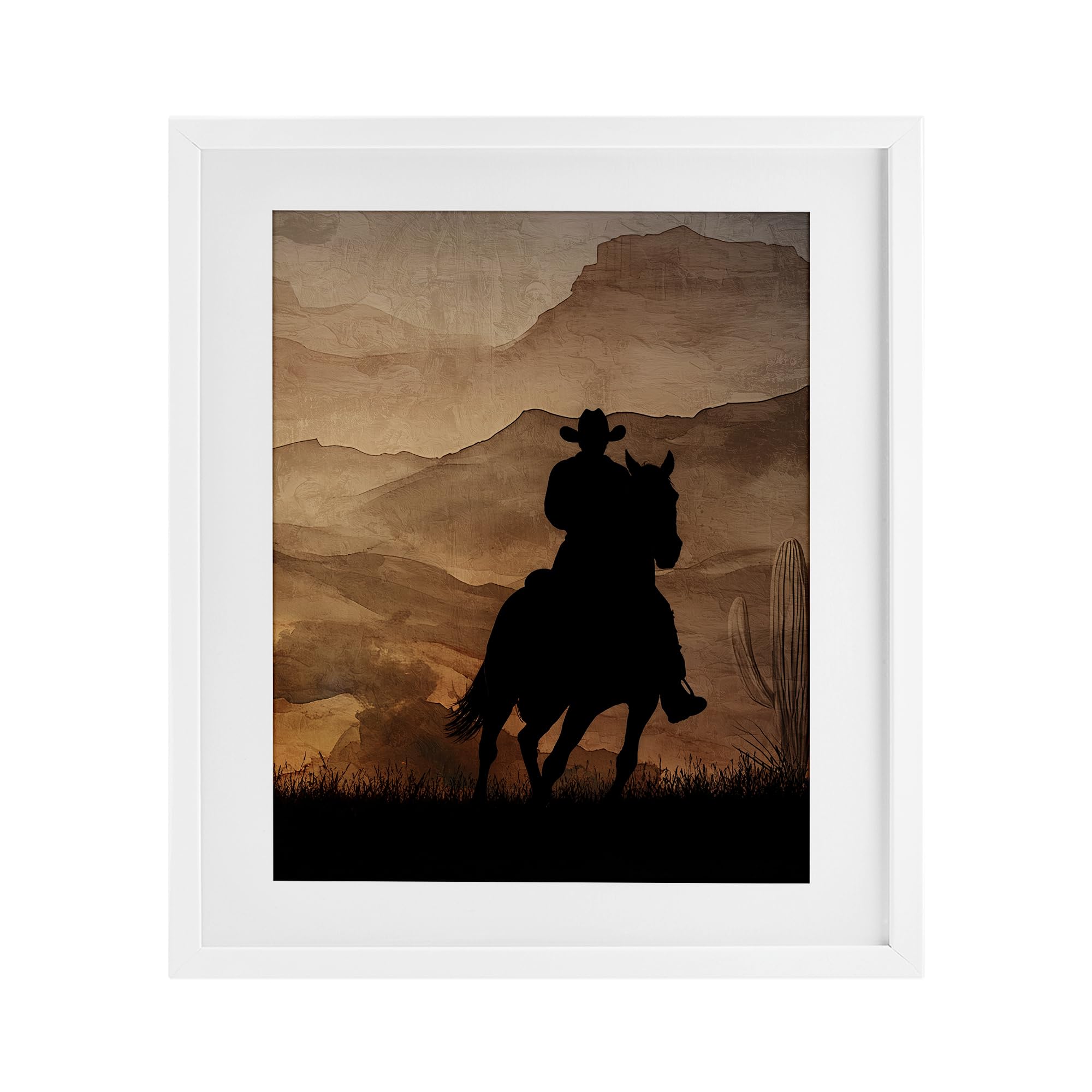 Stupell Industries 'Cowboy's Sunset Ride', Framed Print Under Glass, White, 13 x 16 Inches, Easy to Hang and Sturdy, Made in USA, by Kim Allen