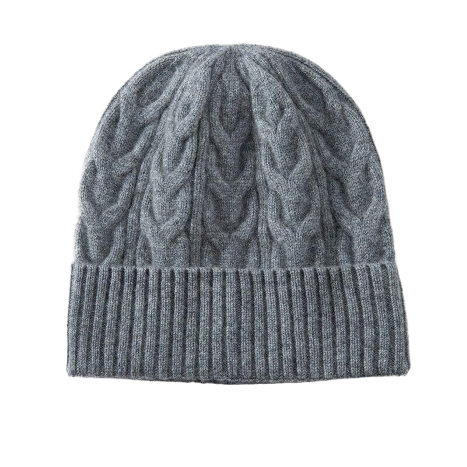 Gorro de Cachemira para Mujer, Gorro de Invierno de Punto Liso, Grueso y retorcido, Gorro cálido para Exteriores (Gris, Talla única)