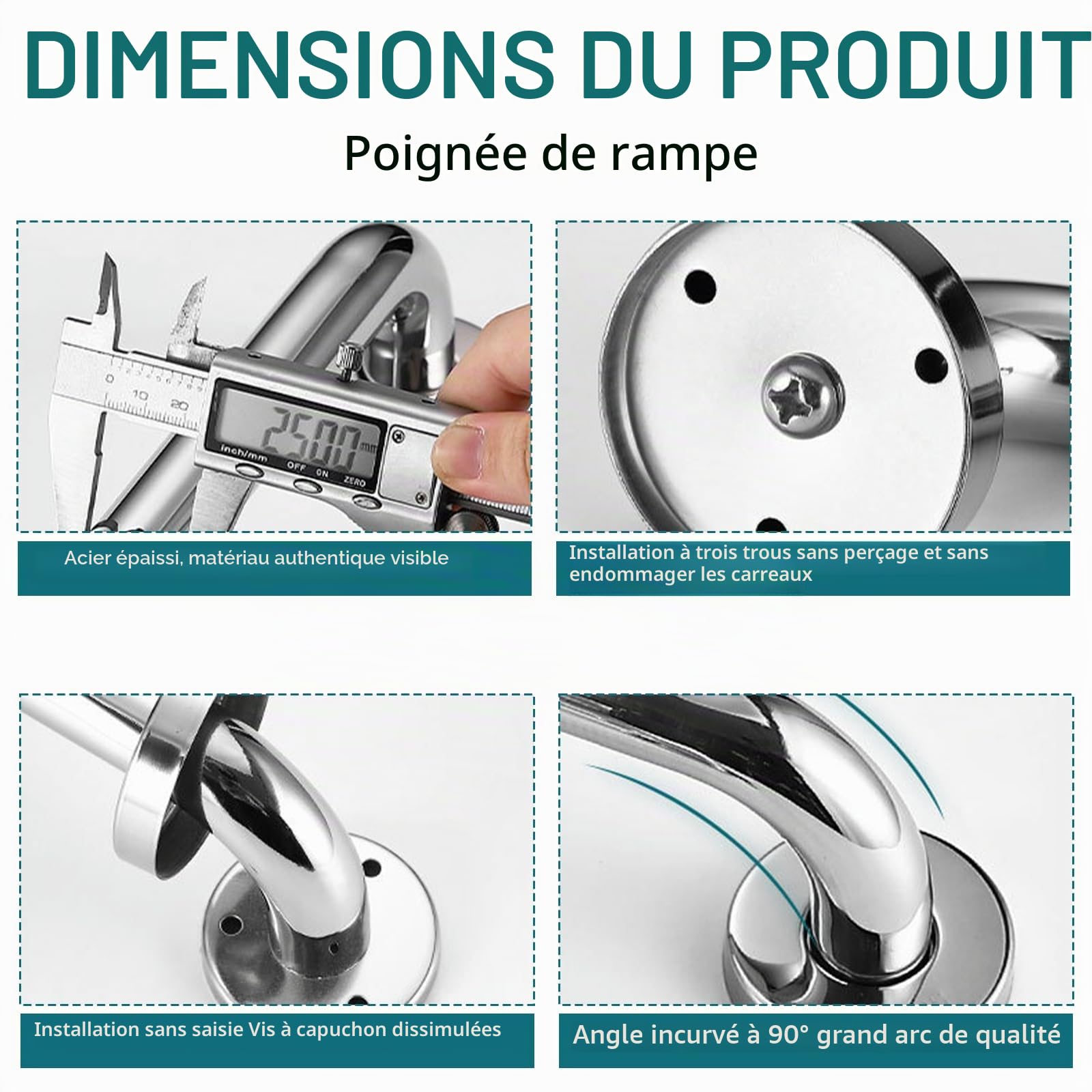 2 Pièces Barre d'appui WC, Barre d'appui pour Personnes âgées inoxydable 30 cm Main Courante Poignée de baignoire antidérapante pour Baignoire,Toilettes, Salle de Bain, Rampe d'escalier