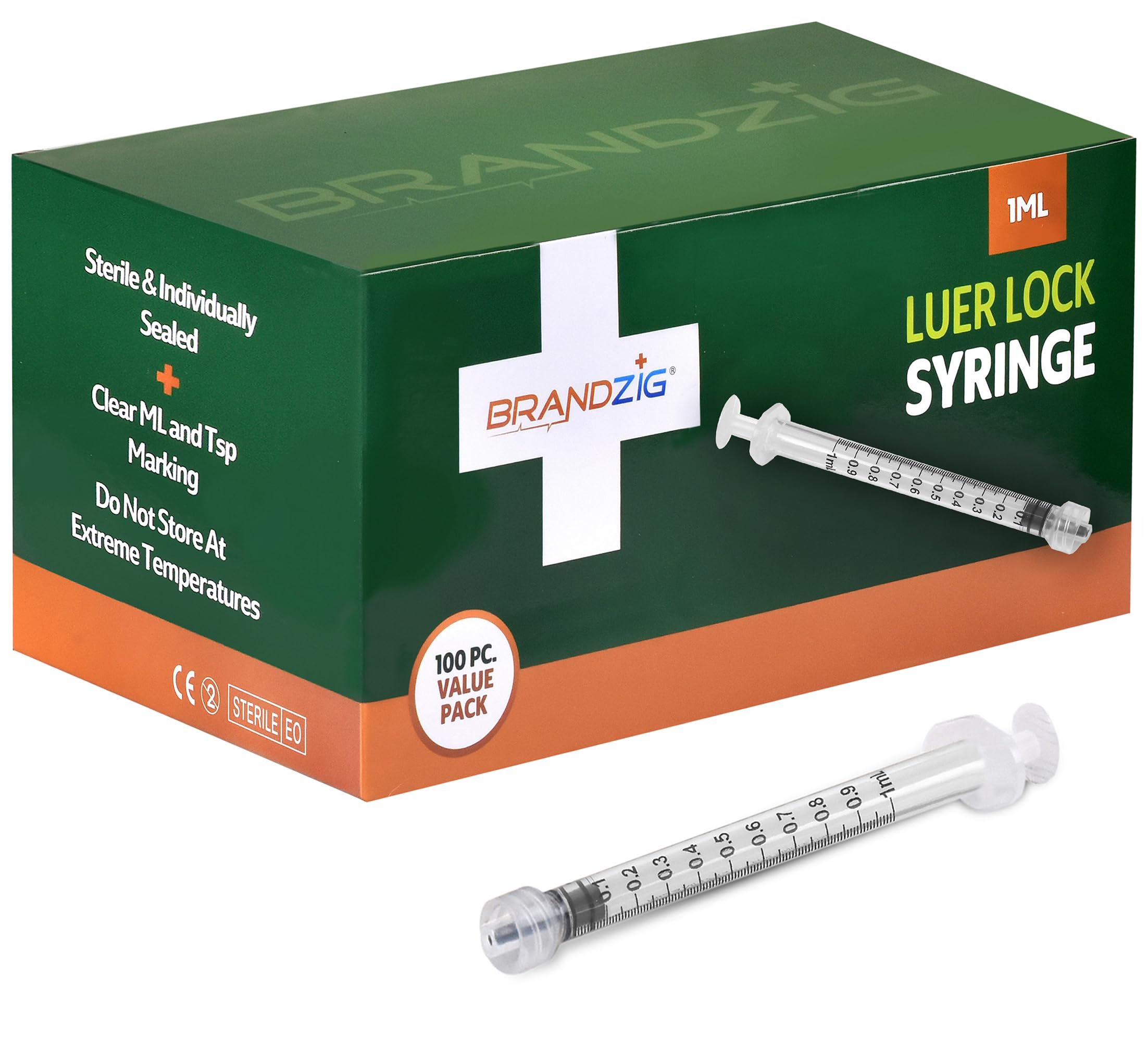 Brandzig 1mL Luer Lock Syringe 100 Pack