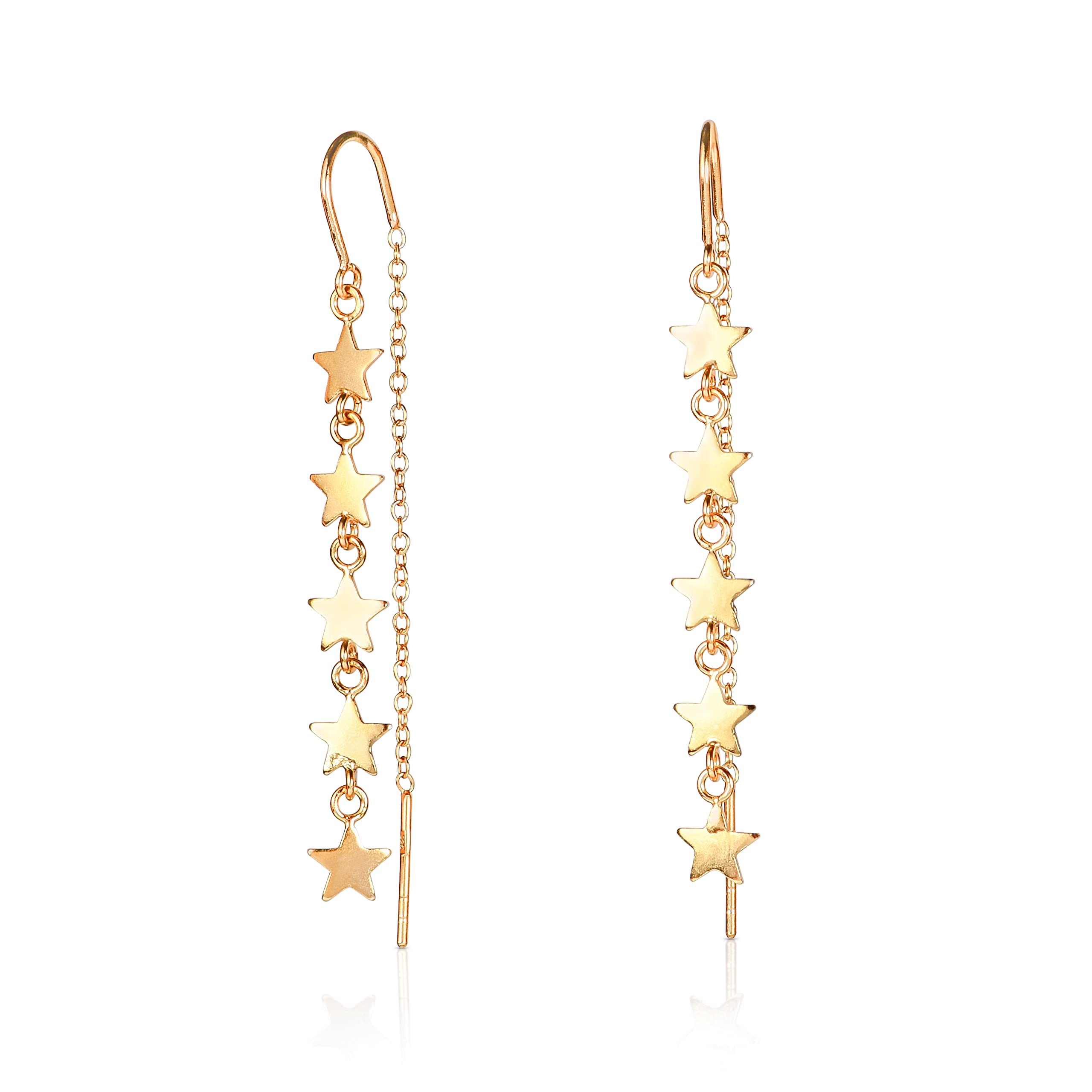 namana Pendientes de Enhebrador de Plata 925 con Motivos de Estrellas, Pendientes de Cadena Delicados en Plata de Ley 925, Pendientes de Estrella Colgantes, Pendientes Largos Para mujer